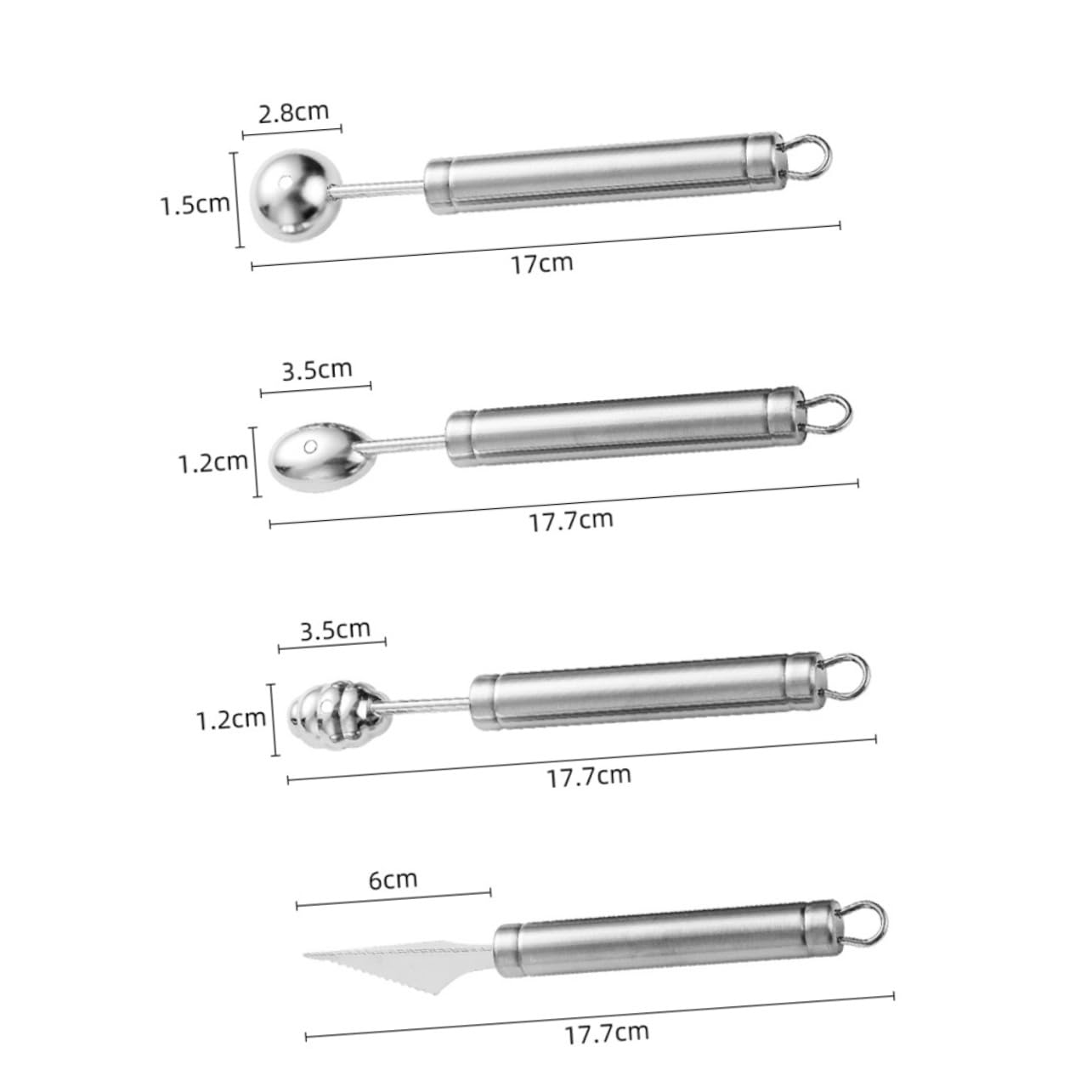 Cabilock Melon Baller Spoons 4pcs Stainless Steel Fruit Baller Set Fruit Scooper Spoon Ideal for Diy