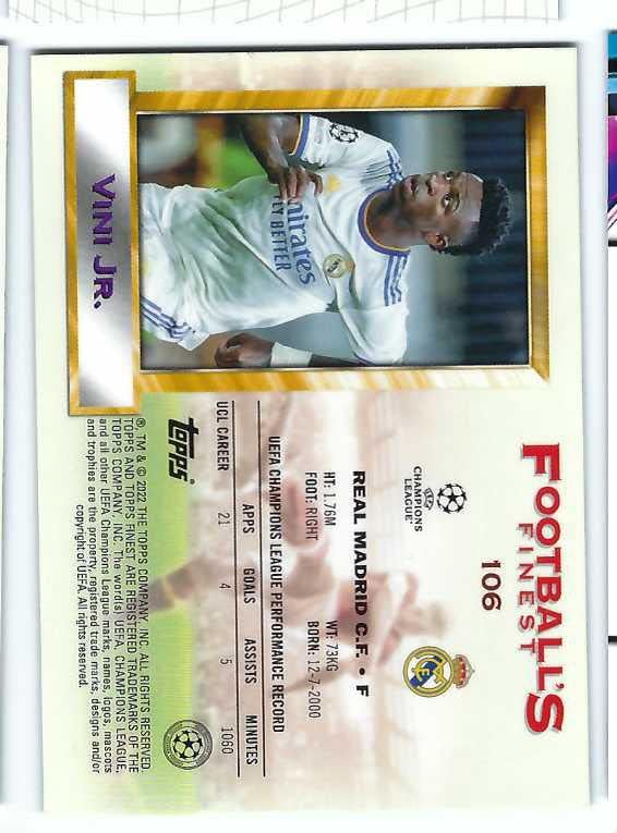 VINICIUS VINI JR JUNIOR 2021-22 Topps Finest Flashbacks UEFA Champions League UCL Soccer #106 Card Brazil Real Madrid CF