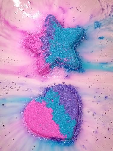 Set of 6 Hearts & Stars Bath Bombs - Scent Snow Fairies- Handmade - Colourful, Foaming, Kids - Image 5