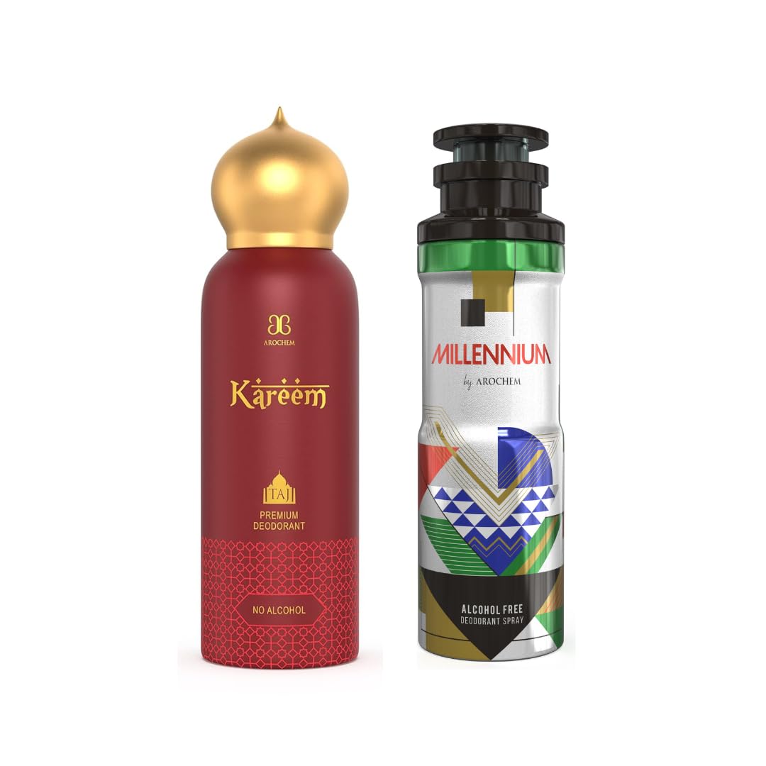 AROCHEM TAJ EDITION Kareem Deo & Millennium Deo Spray 200 ml Combo (Pack of 2) Alcohol free Deodorant for long lasting fragrance for Men and Women-picture-44