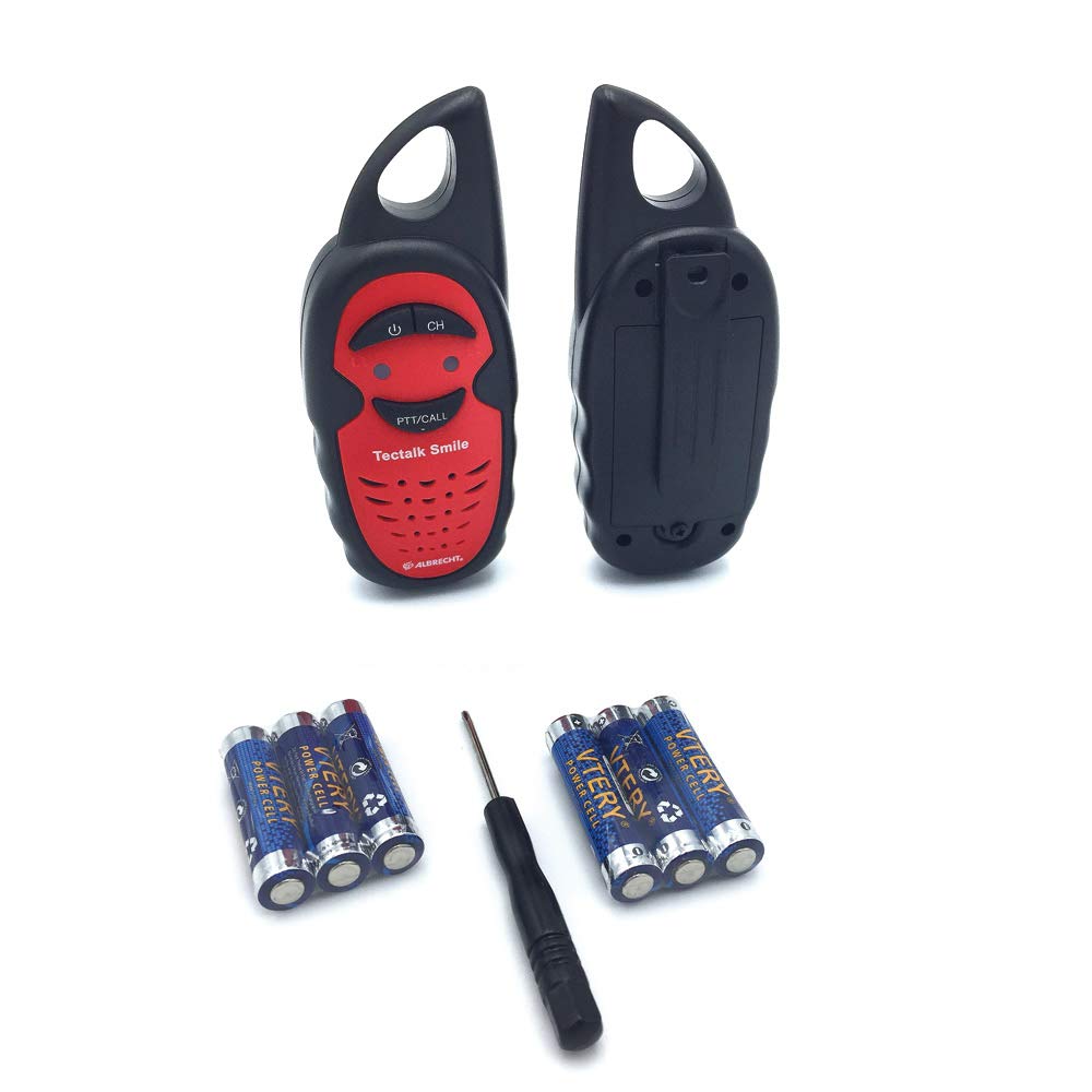 Albrecht Tectalk Smile Walkie Talkie, 29645, radiotelefon dla dzieci z dziecinnie łatwą obsługą, zasięg do 3 km, zasilanie bateriami AAA, kolor: czerwono-czarny