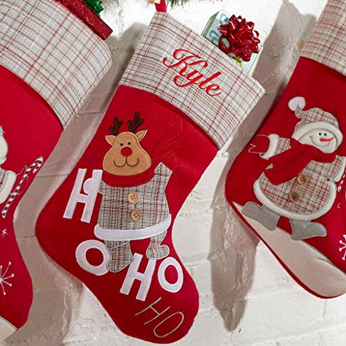 DIBSIES Personalized Classic Gray Plaid Christmas Stocking (Reindeer)