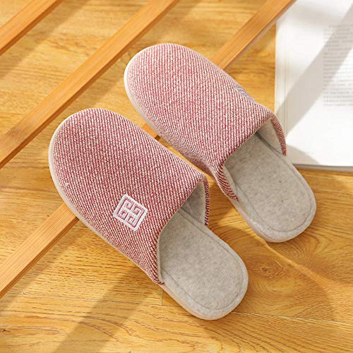Flip Flop-GQ Pantofole in Cotone Caldo a Fondo Corto a casa a Punta Corta Pantofole Leggere Ricamate Laterali Suola Esterna in Gomma Antiscivolo @ Rosa Red_40-41