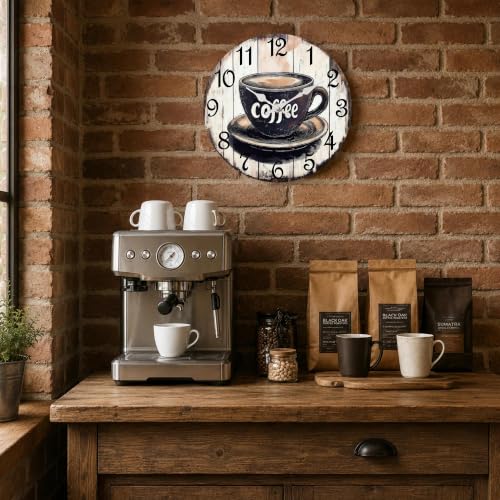 Image of CHYLIN Kitchen Wall Clock Coffee Decor Silent Battery Operated Vintage