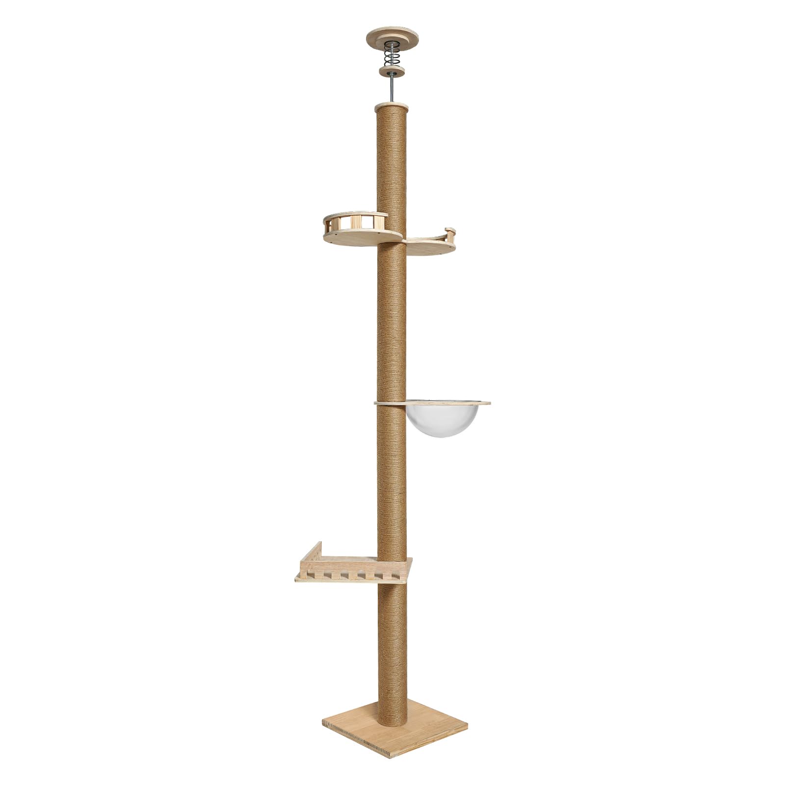 Torre per gatti a 3 livelli fino al soffitto (255-265 cm), struttura da arrampicata per gatti, albero per gatti montato a parete, grande mobile per gatti con spazio per dormire