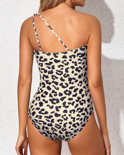 Image of Holipick One Shoulder One Piece Swimsuit for Women Tummy Control Bathing Suits Modest Full Coverage Keyhole Swimwear