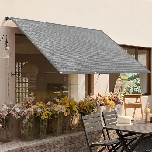 Filet d'ombrage terrasse rectangulaire 5x6m gris clair avec oeillets et cordons - 2