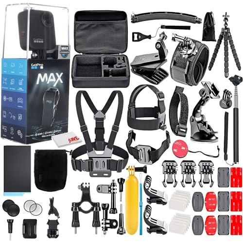 GoPro MAX 360 Waterproof Action Camera -with 50 Piece Accessory Kit ,Touch Screen - Spherical 5.6K30 HD Video - 16.6MP 360 Photos - 1080p Live Streaming Stabilization - All You Need