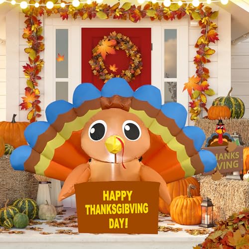HZGDEJTG 5FT Thanksgiving Inflatable Outdoor Decorations Turkey Inflatable Patio Decorations with LED Lights for Indoor Outdoor Patio Garden Thanksgiving Decorations