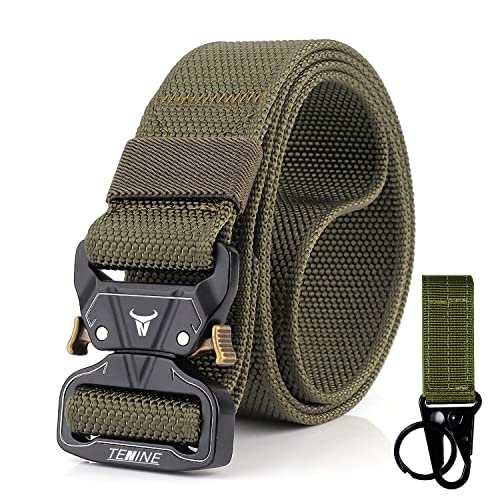 TENINE Ceinture tactique, Molle D-Bague Gréeur Ceinture CQB Bataille Tactique Sangle Nylon Réglable De Militaire Rappel L'armée Outdoor Métaux Boucle Courroie EDC avec Cadeau Gratuit Cover