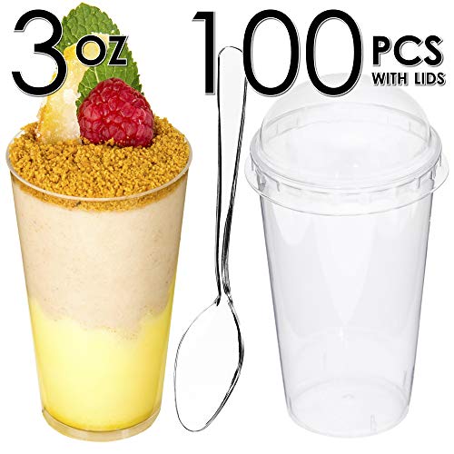 DLux 100 x 3oz Mini Dessert Cups with Lids & Spoons, Shooter