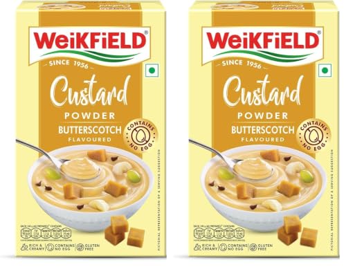 Image of Weikfield Custard Powder | Butterscotch Flavour | Makes Smooth & Creamy Custard | Contains Quality Ingredients | Best For Fruit Salads & Puddings | 100% Vegetarian | 75g Carton (Pack of 2)