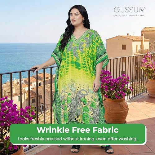 Image of Oussum Women Long Maxi Plus Size Polyester Kaftan Gown, Womens Kaftan Dresses Lounge Resort Wear, Plus Size Kaftan