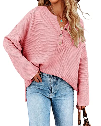 Saodimallsu Womens Oversized V Neck Batwing Long Sleeve Button Soft