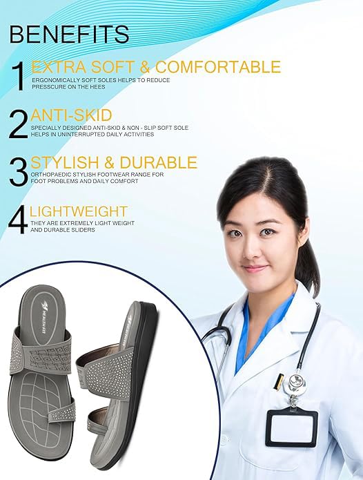 Image of HEALTH FIT EXTRA SOFT Women's Comfortable Memory Foam Doctor Slippers /Flip-Flops|Fashionable Casual & Stylish|Lightweight & Breathable|Outdoor Synthetic Casual Chappals Sandals Ladies & Girls HF24