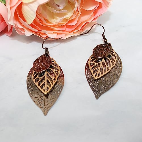 POMINA Choco Gold Fashion Fall Leaf Boho Earrings Gold Silver Two Tone Filigree Leaf Dangle Drop Earrings for Women Jewelry Gifts3