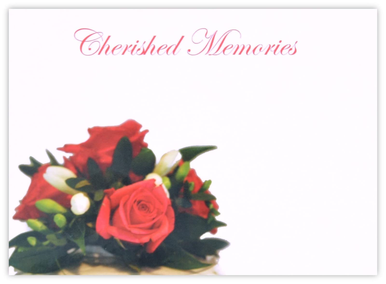 celloexpress Cherished Memories (Red Roses) Flower Message Cards - 90mm x 125mm - Bereavement Florist Card Sympathy Condolences Notes (Pack of 24)