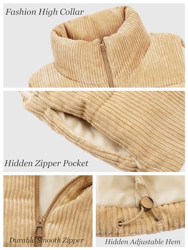 Cropped Puffer Vest Women with Pockets Short Corduroy Vest Sleeveless Stand Collar Padded Puffy Outerwear2