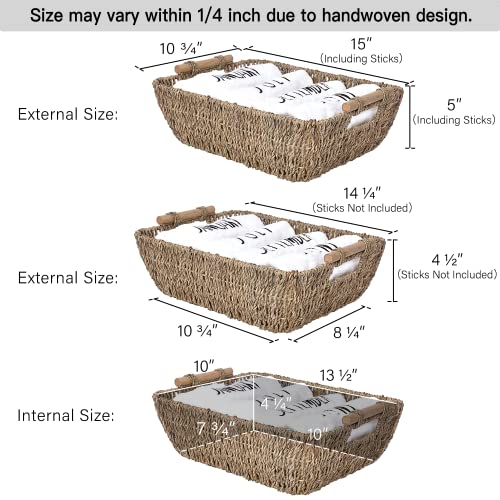 Storageworks Hand-Woven Large Storage Baskets With Wooden Handles, Seagrass Wicker Baskets For Organizing, 2-Pack #TOP1