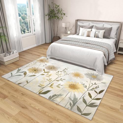 Tapis imprimé aquarelle fleurs sauvages grand format doux