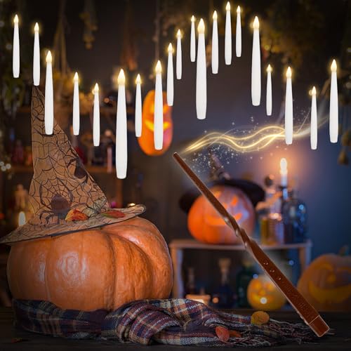 Velas flotantes con control remoto de varita mágica, funciona con pilas, velas eléctricas colgantes sin llama para Navidad, Halloween, fiesta, decoración de cumpleaños (10 unidades)