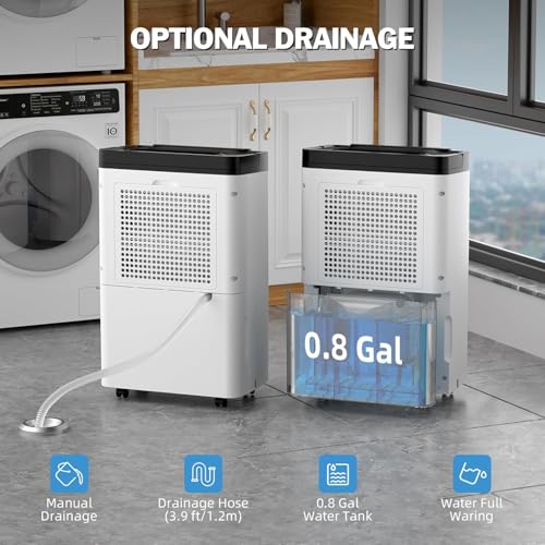 Image of AIRPLUS 5500 Sq. Ft Dehumidifiers for Home, 80 Pints Dehumidifier for Basement with Drain Hose, Continuous Drainage, Intelligent Humidistat, Dehumidifier for bathroom, bedroom, Large Room, 1909