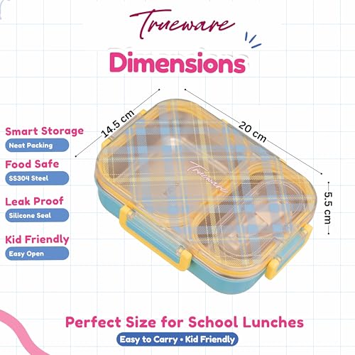 Image of Trueware Cool Touch 304 Stainless Steel PU Insulated Lunch Box with Two Compartment BPA Free, Food Grade Ideal for School, Picnic, Office & Outdoor - 540ml