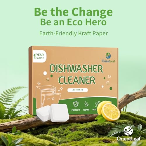 Image of OrientLeaf Dishwasher Cleaner And Deodorizer 24 Pack, 1 Year Supply Dishwasher Cleaning Tablets, Descaler, Removes Limescale, Hard Water Marks, Grease and Odors, Lemon Scent