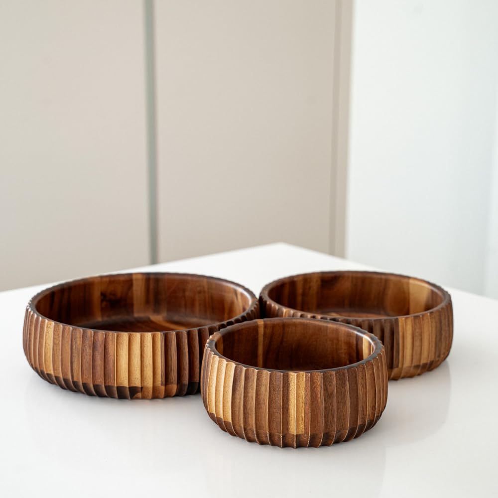 Zoha Akazienholz Schüssel Set 3teilig - Salatschüssel Holz groß, Holzschüssel für Salat und Servieren, Bowl und Schale aus Holz, natürliche Holzschalen Set für Essen