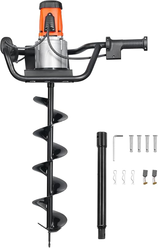 Electric Post Hole Digger 1500W 140 RPM with 5.71 in Steel Auger Bit | for Post Hole Digging, Drilling and Tree Planting in Gardens and Yards, with 10.24 in Extension Rod for Reaching Deeper Soil