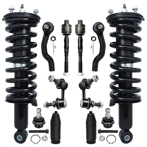 Image of Detroit Axle - 12pc Front Struts Kit for Nissan Pathfinder Xterra Suzuki Equator 2 Struts and Coil Spring 2 Sway Bar End Links 2 Ball Joints 4 Inner Outer Tie Rod Ends 2 Boots Replacement