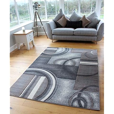 Small Large Taupe Silver Grey Modern Soft Thick Circles Design Carved Rugs Long Hall Runner Mats (6 (120x170cm) Cover
