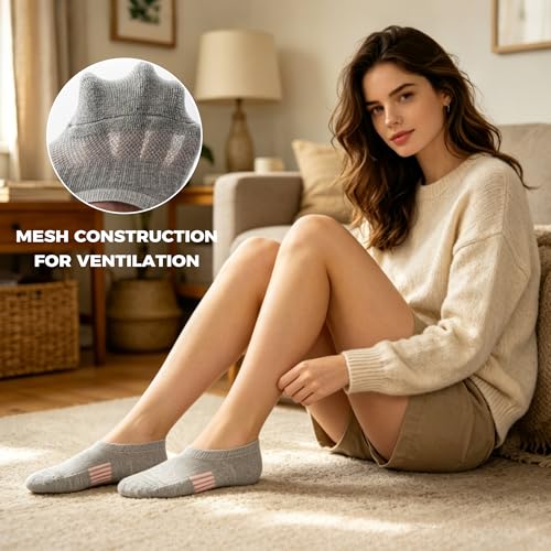 Image of Amutost Womens No Show Socks Anti-Slip Cushioned Breathable 5-10Pairs | Silicone heel grips, Arch compression band, Elastic cuffs, Moisture wicking, Size 6-8 /7-9 /9-11, Reduces blisters
