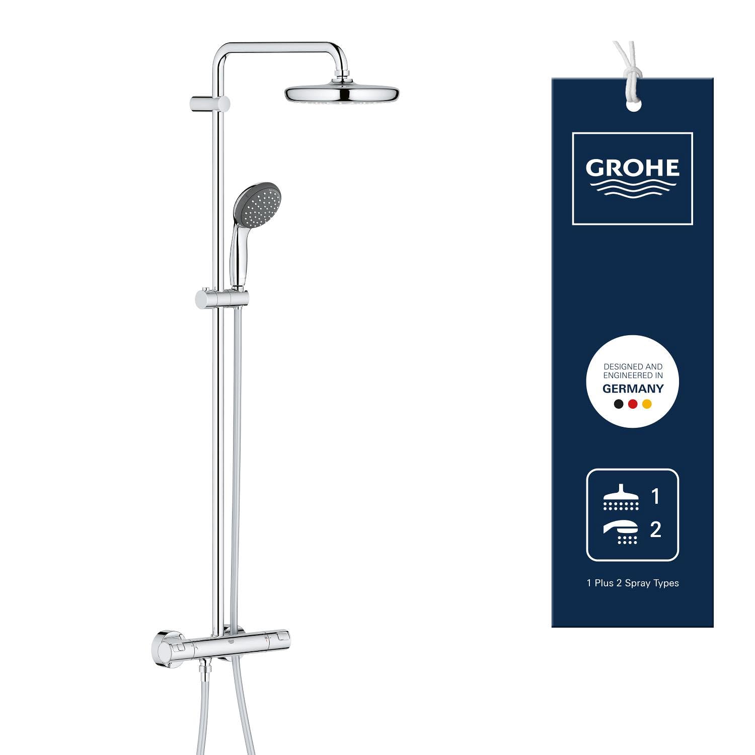 Grohe Vitalio Start System 210, Sistema de Ducha con Mezclador Termostático para Montaje Mural, Cromo, 27960001