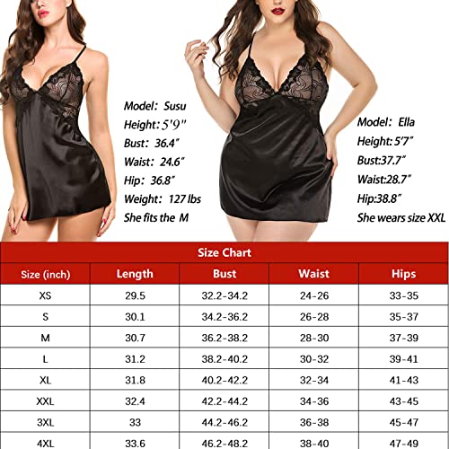 Avidlove Women Lingerie V Neck Nightwear Satin Sleepwear Lace Chemise Mini Teddy Black L #TOP6