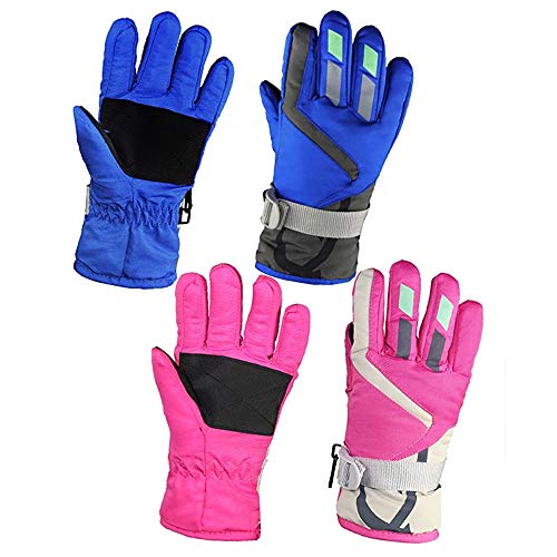 Momoon Kids Winter Gloves Toddler Snow Gloves 2 Pairs Adjustable Warm Gloves for boys and girls (Blue/Pink2, One Size)