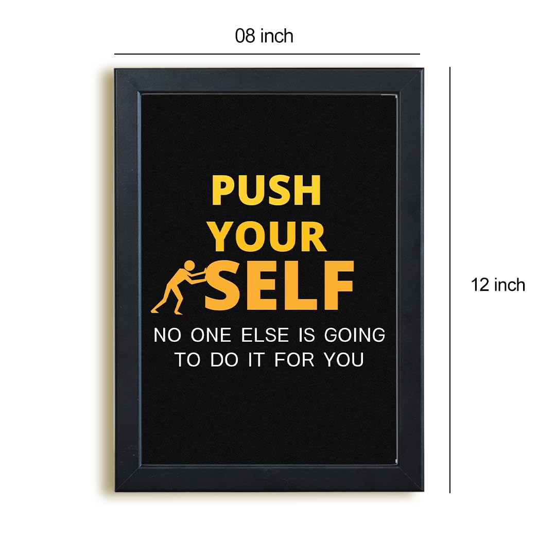 Creative Bande Push Yourself Motivational Wall Frame 8x12 inch | Inspirational Quote for Bedroom, Living Room & Office Decor | Black Photo Frame for Wall Decoration 1