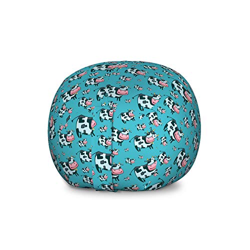 Ambesonne Cattle Storage Toy Bag Chair, Doodle Multiple Cows with Bells Continuous Pattern