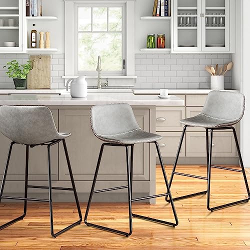 Image of Counter Height Bar Stools Set of 3 with Backs for Kitchen Island