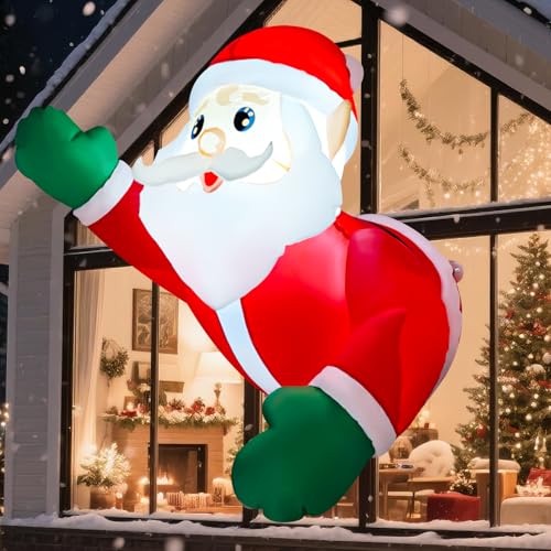Lgnitek 3 Fuß/0,8M Aufblasbare Weihnachtsdeko, Niedlicher Gruß Weihnachtsmann Aufblasbar mit LED Lichtern, Weihnachten Aufblasbar Christmas Winterdeko für Außen Innen Garten Rasen Yard Hof Haus