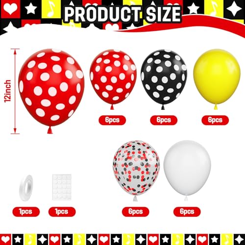 Image of Cartoon Balloons,30pcs 12inch White Yellow Red Black Polka Dot Latex Balloons for Boys Girls Cartoon Theme Birthday Party Supplies Baby Shower Party Decorations