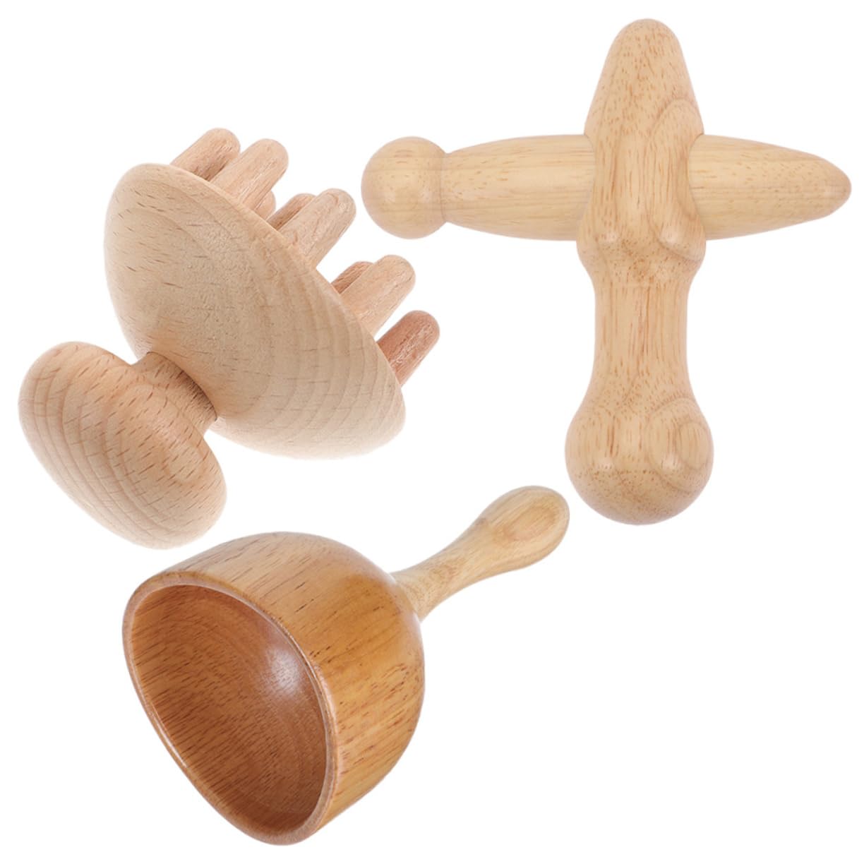 FRCOLOR 3 Sätze Haushaltsschröpfen Buchenholz Massagegerät Schabebrett Holztherapie Massagebecher Pilzkopfmassagegerät Massageset Tragbar Tiefes Gewebe Massieren Stöcke Bildhauerei Körper