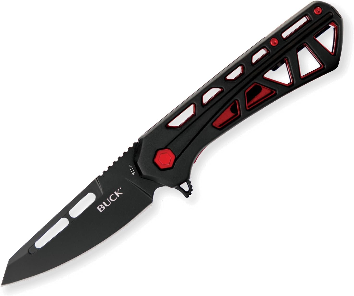 Buck Knives 811 Trace Ops Folding EDC Knife, 3.23” Pocket Knife Blade, Aluminum Handle, 7Cr17MoV Steel Tanto Folding Blade, Black/Red, 3.75 oz
