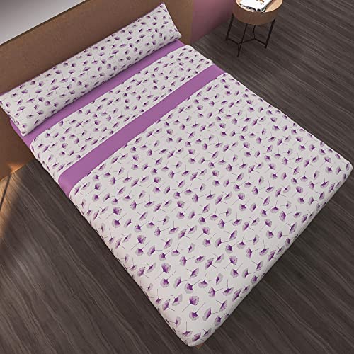 Milarosa Sabanas Estampadas Juego 3 Piezas. Microfibra. Juego Sabanas Encimera, Bajera Ajustable y Funda Almohada. No Destiñen. Color Florence Malva. 016.7157 Cama 150 cm