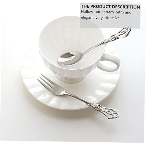 Miniatura 3 de Juego de cubiertos de acero inoxidable con cuchara de tenedor y cuchara decorativa de metal con patrón de corona para aperitivo, pastel, ensalada de