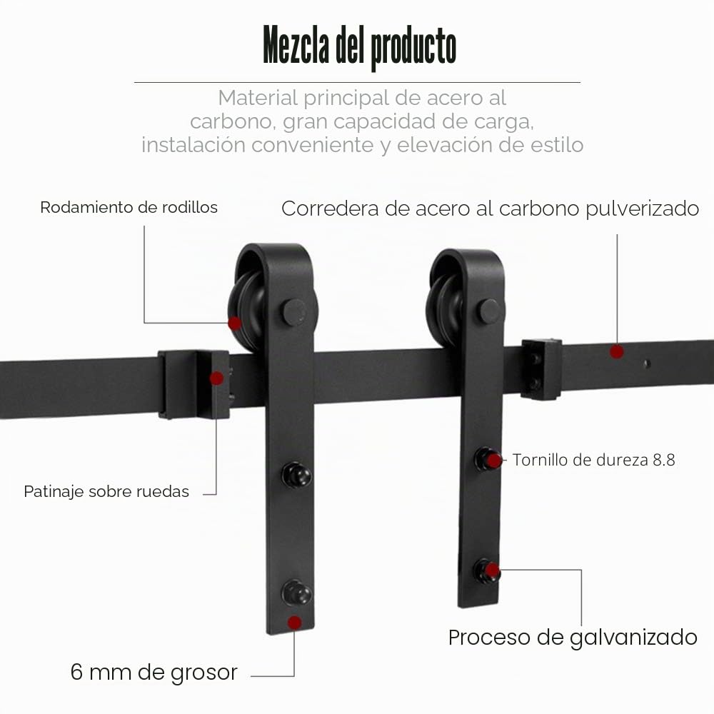 Puerta de Granero Corredera de Madera Suspendida, Kit de Accesorios, 6FT/183cm, Clásico, Verde
