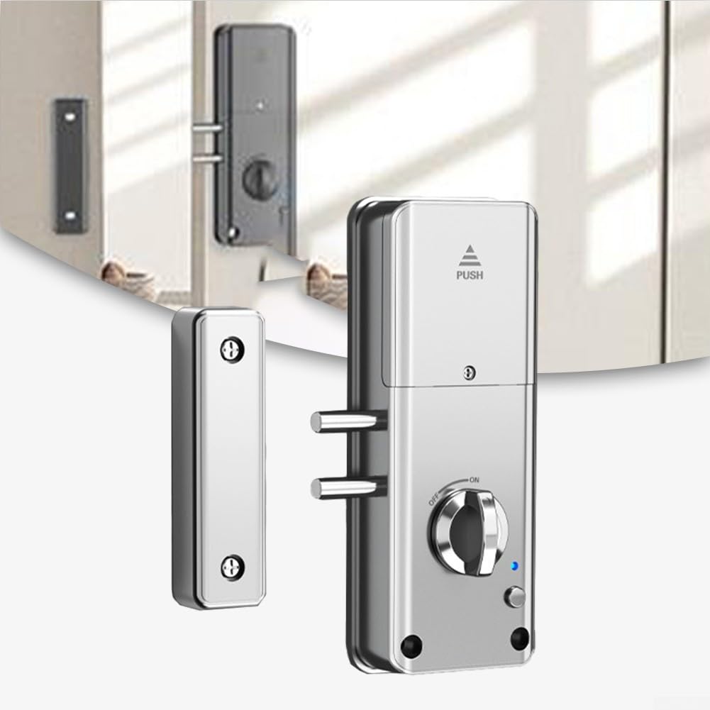 Cerradura de puerta invisible inteligente, funciona con la aplicación para TuYa Smart Life, tecnología de cifrado, tarjeta IC y cerradura electrónica de control WiFi (cerradura para tuya plateada)
