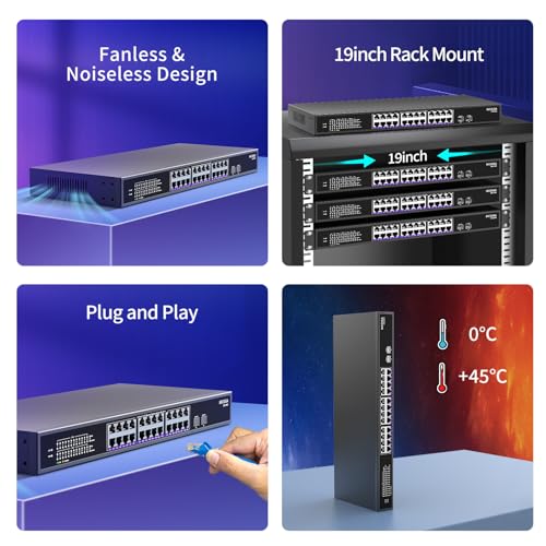 Image of 24 Port 2.5G ➕ 2 Port 10G SFP+ Ethernet Switch, NICGIGA 26 Port 2.5Gb Network Switch Unmanaged, Plug & Play, Desktop or 19-inch Rack Mount, Fanless Metal Design.