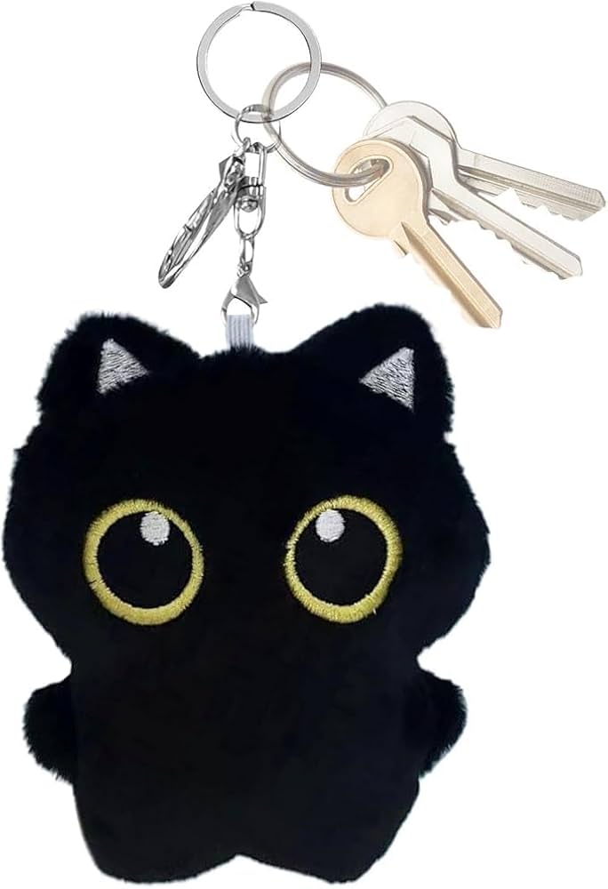 Amazon.co.jp: Yavoluy 黒猫のぬいぐるみキーホルダー キーリング