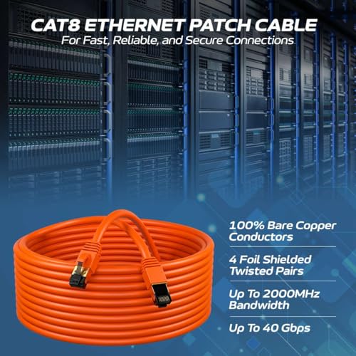 Image of Cables Direct Online Cat8 Orange 2FT SFTP Ethernet Patch Cable 40Gbps 2000Mhz Connection 26AWG Shielded Copper RJ45 Connectors for Modems, Routers, Networks